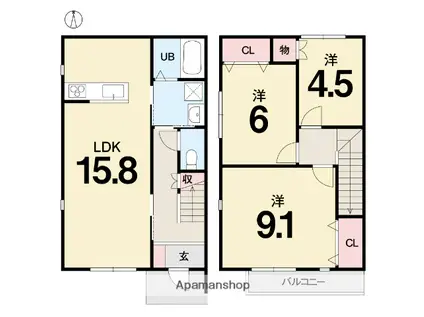 BELLEVIE TAKATSU(3LDK/1階)の間取り写真