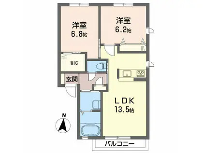 グランマスト滝の宮公園 B棟(2LDK/2階)の間取り写真