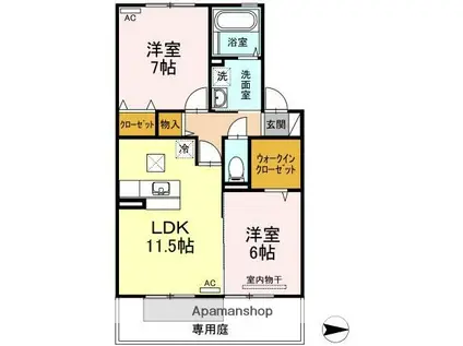サンディーア A棟(2LDK/1階)の間取り写真