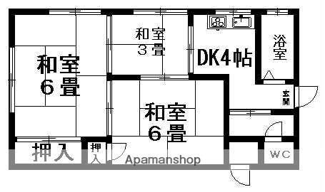 伊予鉄道郡中線 土橋駅(愛媛) 徒歩16分 1階建 築45年(3DK)の間取り写真