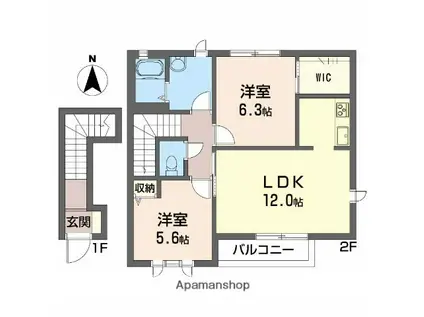 ブランシェN(2LDK/2階)の間取り写真