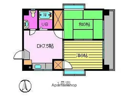 サントハウスⅢ(2DK/4階)の間取り写真