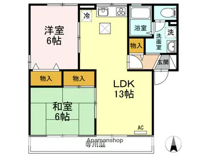 リッツハウス森松 A棟(2LDK/1階)の間取り写真