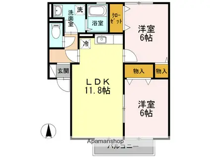 ボナール安岡(2LDK/2階)の間取り写真