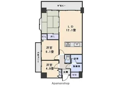 いよてつロフティ郡中(3LDK/2階)の間取り写真