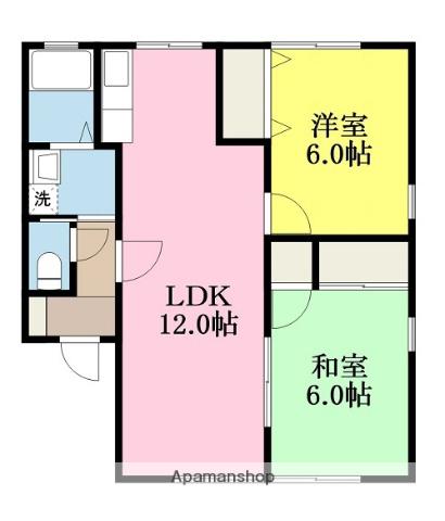 フローラルコート日野 B棟(2LDK/2階)の間取り写真