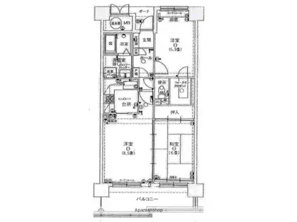 労住協千舟町ハイツ(3LDK/6階)の間取り写真