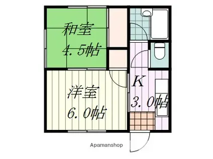 第1山之内荘(2K/1階)の間取り写真