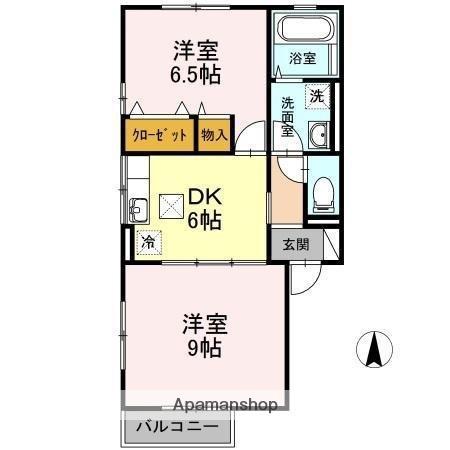 リビングタウン高岡A棟(2DK/1階)の間取り写真