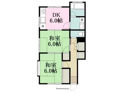 コーポ平岡(2DK/1階)の間取り写真