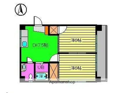 ペアハイツ小坂Ⅱ(2DK/4階)の間取り写真