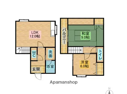 愛媛県松山市 2階建 築27年(2LDK)の間取り写真