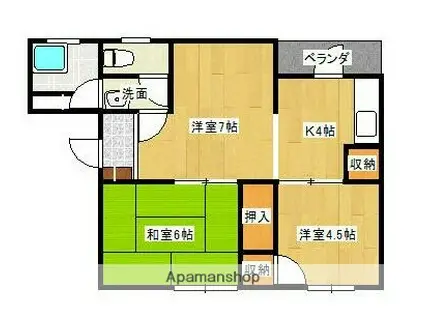 祓川中央マンション(3K/1階)の間取り写真