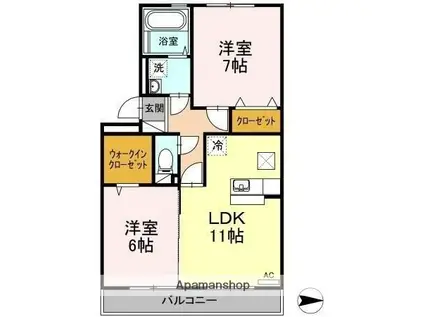 Y.サイレント ヴィラージュ(2LDK/1階)の間取り写真