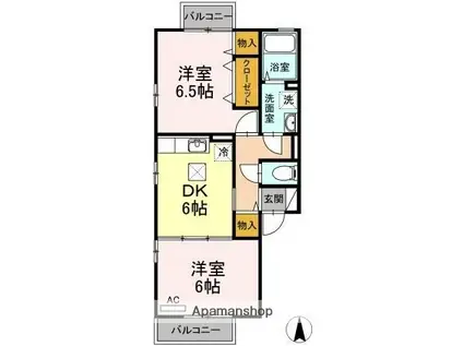 アベニュー北野D(2DK/1階)の間取り写真