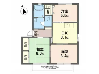 バリュージュM・T A棟(3DK/2階)の間取り写真