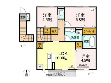スペリアージュ B棟(3LDK/2階)の間取り写真