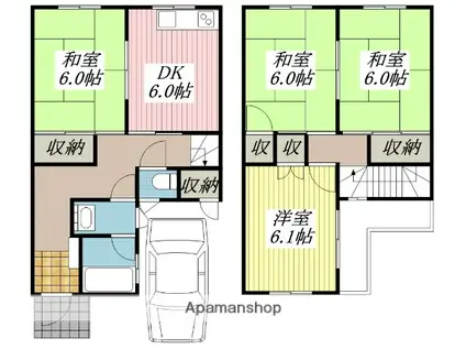 伊予鉄道横河原線 鷹ノ子駅 徒歩4分 2階建 築44年(4DK)の間取り写真