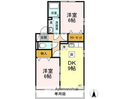 トレド・N C棟(2DK/1階)の間取り写真