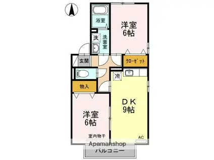 リッツハウスASUKA A棟(2DK/2階)の間取り写真