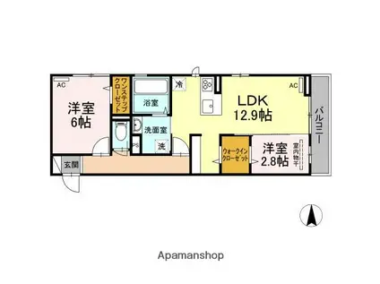 プレジデント持田 A棟(2LDK/2階)の間取り写真