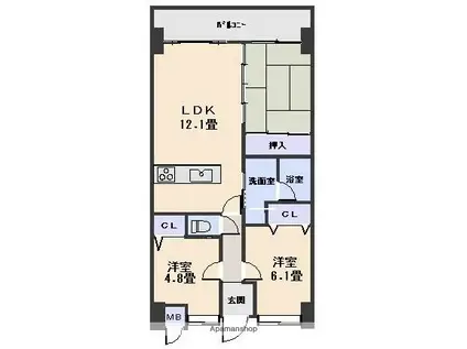 いよてつロフティ郡中(3LDK/3階)の間取り写真