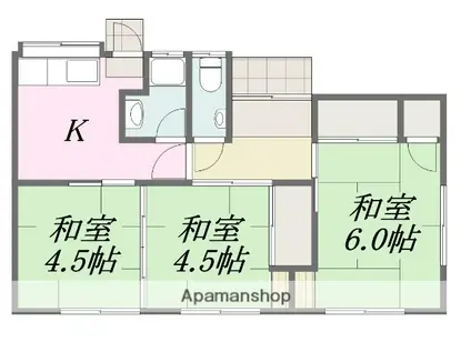 愛媛県松山市 1階建 築54年(3DK)の間取り写真