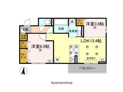 クランツ北井門B(2LDK/2階)の間取り写真