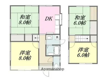 愛媛県松山市 2階建 築50年(4DK)の間取り写真