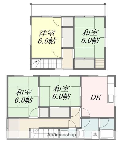 愛媛県松山市 2階建 築38年(4DK)の間取り写真