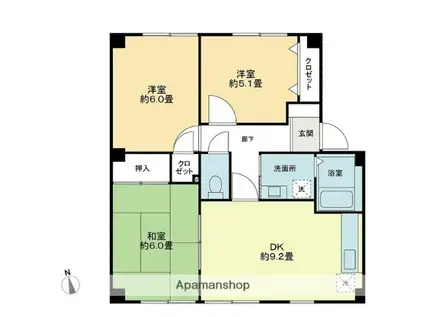 フォブールトロワ片岡(3DK/3階)の間取り写真