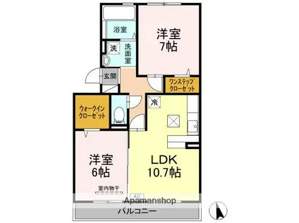 ロイヤル・メゾン B棟(2LDK/1階)の間取り写真