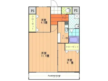 サンブロードHABU(2LDK/9階)の間取り写真