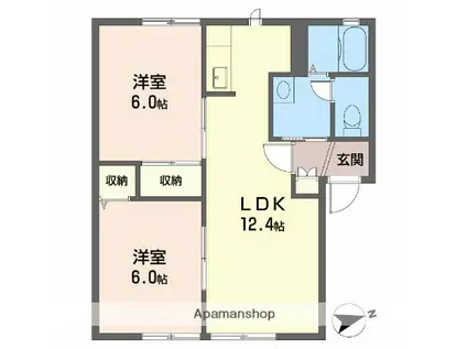 ノースウィング保免 A棟(2LDK/1階)の間取り写真