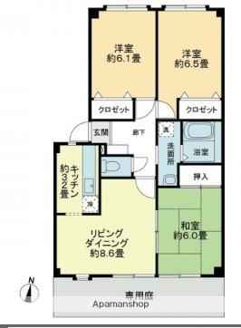 フォブール北井門A棟(3LDK/1階)の間取り写真