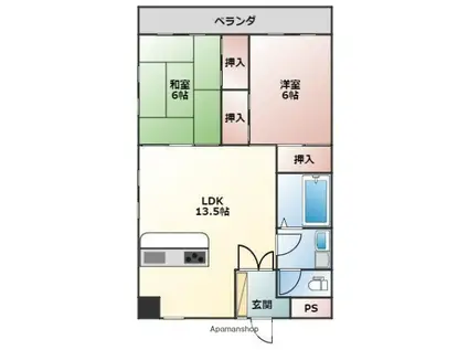 マンション輝宣(2LDK/6階)の間取り写真