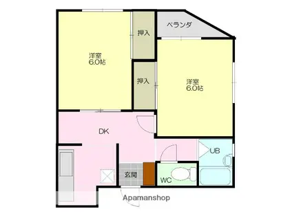 セキヤハイツ(2DK/2階)の間取り写真