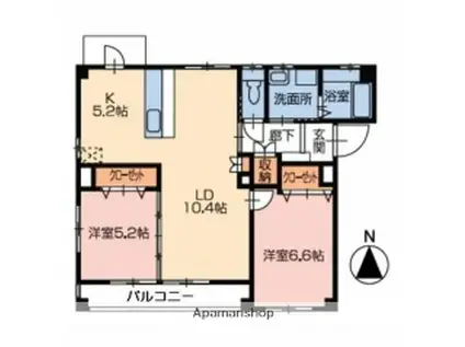 フォブールゆるぎ(2LDK/2階)の間取り写真