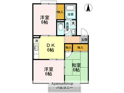 ライブリーハイム ミーサ B棟(3DK/2階)の間取り写真