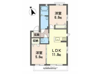 エスパルクB棟(2LDK/2階)の間取り写真