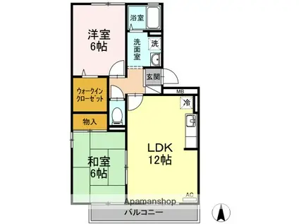 サンシャインハイツ A棟(2LDK/1階)の間取り写真