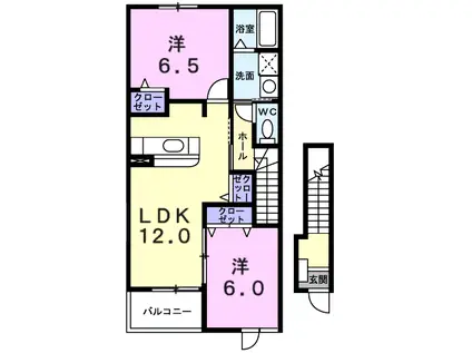 アルフィーノはるD(2LDK/2階)の間取り写真