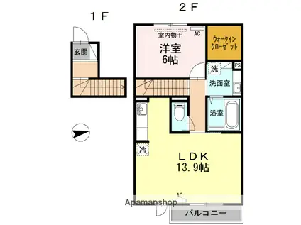 クレールM2(1LDK/2階)の間取り写真