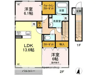 プランドール安岡Ⅳ(2LDK/2階)の間取り写真
