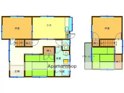予讃線 市坪駅 徒歩16分 2階建 築36年(4DK)の間取り写真