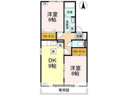 グレイス・ハイツ B棟(2DK/1階)の間取り写真