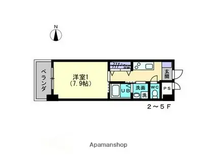 ミモザヒルズ古町(1K/3階)の間取り写真