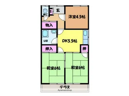 伊予鉄道横河原線 北久米駅 徒歩10分 1階建 築46年(3DK)の間取り写真