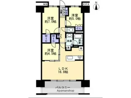 レーベン松山三番町ONE TOWER(3LDK/14階)の間取り写真