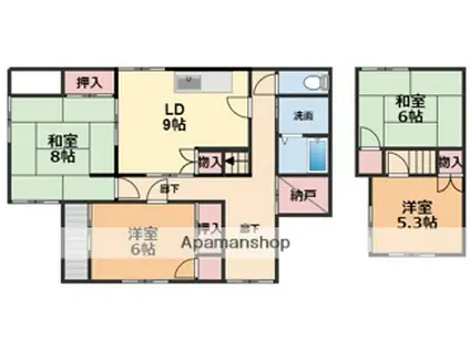 予讃線 柳原駅(愛媛) 徒歩11分 2階建 築47年(4SDK)の間取り写真